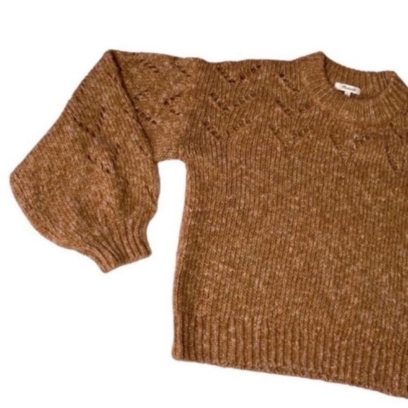 Madewell Pointelle Bubble Sleeve Wool Blend Tan Sweater Size Small - Picture 2 of 5